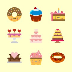 cake icons set. frosted, one, bakery and assorted graphic works