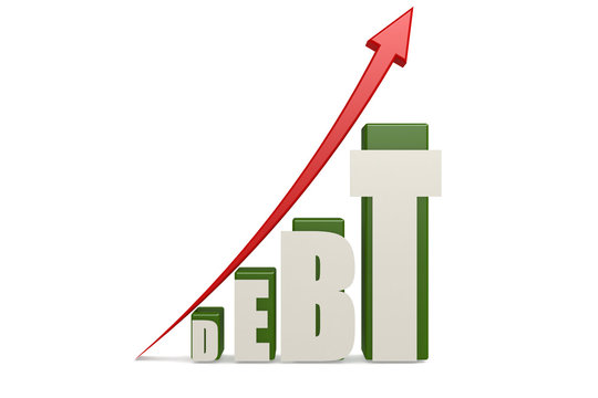 Debt word with up red arrow