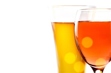 Cold beer with foam in glasses