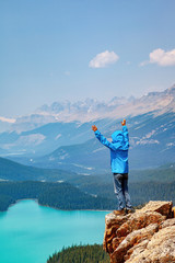 Hiker on Bow Summit Overlooking Peyto Lake in Banff National Park