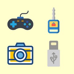 technology vector icons set. car key, usb, gamepad and photo camera in this set