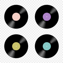 Vector set of retro music vinyl records flat icons isolated on a transparent background. Elements for your design.