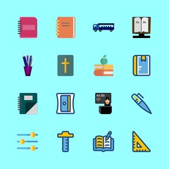 school icons set. textbook, squared, formula and usa graphic works