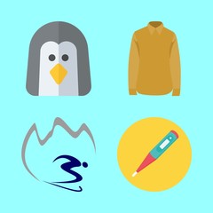 winter vector icons set. penguin, thermometer, winter resort logo and sweater in this set