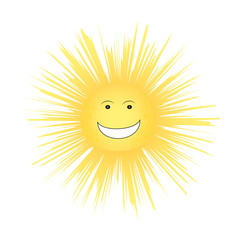 Laughing vector sun on isolated background. A child's drawing of a laughing face. The sun is the concept of summer, rest.