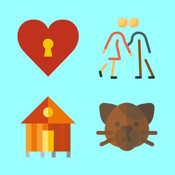 family vector icons set. couples, rent, cat and heart in this set