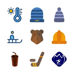 winter icons set. thermostat, marshmallow, january and winter graphic works