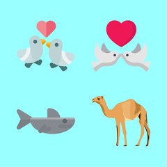 animals vector icons set. camel, love birds and shark in this set