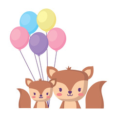 Obraz na płótnie Canvas cute squirrels and balloons over white background, vector illustration