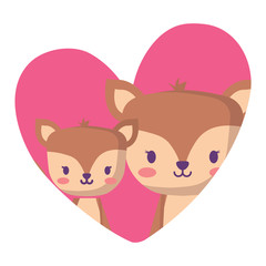 heart with cute squirrels over white background, vector illustration