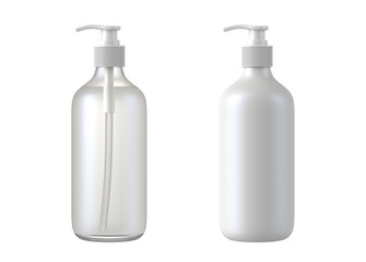 White cosmetic bottles isolated on white background, 3D rendering