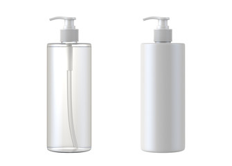 White cosmetic bottles isolated on white background, 3D rendering