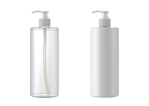 White cosmetic bottles isolated on white background, 3D rendering
