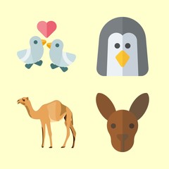 animals vector icons set. camel, love birds, kangaroo and penguin in this set