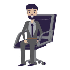 cartoon businessman sitting on office chair over white background, vector illustration
