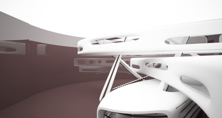 Obraz premium Streszczenie dynamiczne wnętrze z brązowymi gładkimi przedmiotami. Ilustracja i renderowanie 3D