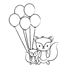 cute squirrels and balloons over white background, vector illustration