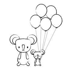 balloons and cute koalas over white background, vector illustration