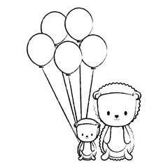 cute porcupines and balloons over white background, vector illustration