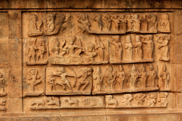 Ancient bas relief seen at the Tanjavur Brihadeshwara Temple,TamilNadu. India (UNESCO World Heritage Site)