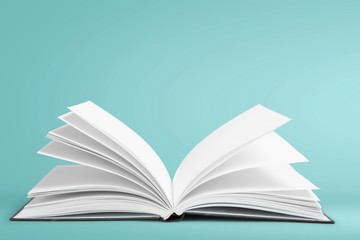 Open book isolated on white and letters