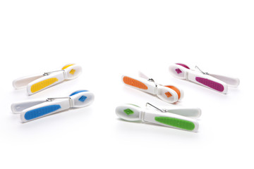 plastic clothes pin isolated white