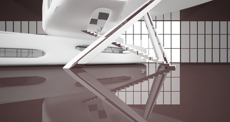 Abstract dynamic interior with brown smooth objects. 3D illustration and rendering