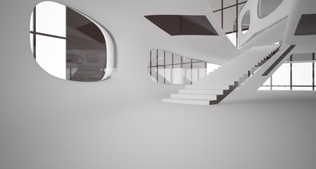 Abstract dynamic interior with brown smooth objects. 3D illustration and rendering