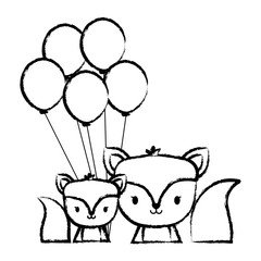 cute squirrels and balloons over white background, vector illustration