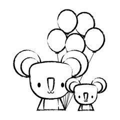 balloons and cute koalas over white background, vector illustration