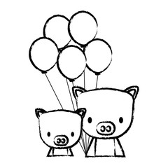 balloons and cute piggys over white background, vector illustration