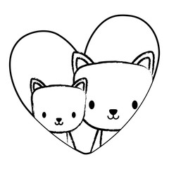 heart with cute cats over white background, vector illustration