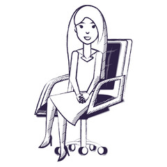 cartoon happy businesswoman sitting on office chair over white background, vector illustration