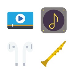 music vector icons set. earphones, music file, video player and oboe in this set