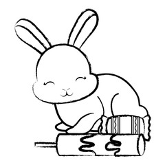 cute rabbits with candies over white background, vector illustration