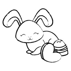 cute rabbit and chocolate candies over white background, vector illustration