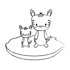 cute zebras on a grass over white background, vector illustration