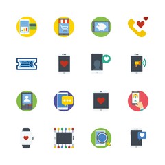 telephone vector icons set. phone call, smartphone, smartwatch and train ticket in this set