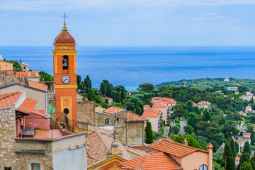 Stunning views of the coast from the medieval village of Roquebrun Cap Martin. Cote d'Azur. France