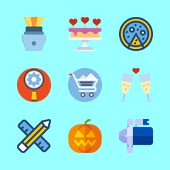food vector icons set. pumpkin, toast, pizza and shopping cart in this set