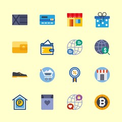 shopping vector icons set. shoes, parking, discount and giftbox in this set
