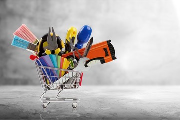 Construction tools in shopping cart