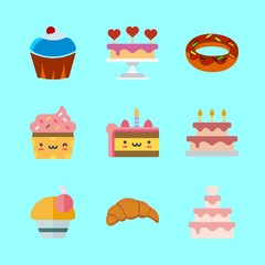 cake icons set. sugar, decorated, confectionery and cute graphic works