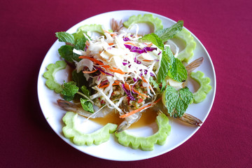 raw shrimp and spicy sauce, seafood thailand (spicy salad shrimp in fish sauce).