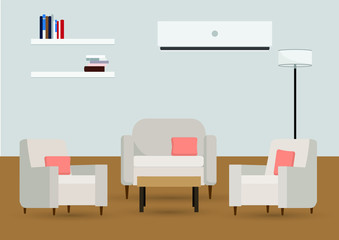 Interior of the living room with furniture , Vector illustration