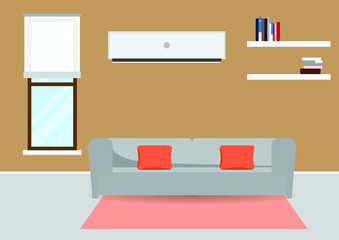 Interior of the living room with furniture , Vector illustration