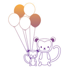 balloons and cute monkeys over white background, vector illustration