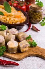 Slices of natural sausages with cheese