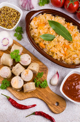 Slices of natural sausages with cheese