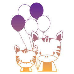 cute zebras and balloons over white background, vector illustration
